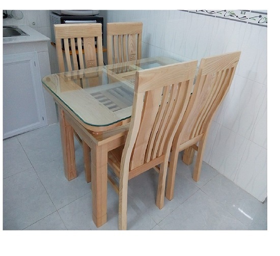 Bộ Bàn Ghế Gỗ Sồi Nga 4 Ghế Màu Tự Nhiên Hải Phòng